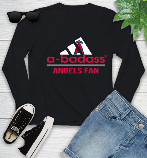 MLB A Badass Los Angeles Angels Fan Adidas Baseball Sports Youth Long Sleeve