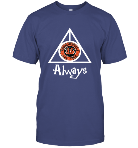 Always Love The Cincinnati Bengals x Harry Potter Mashup NFL omtx always love the cincinnati bengals x harry potter classic t shirt 2 front purple