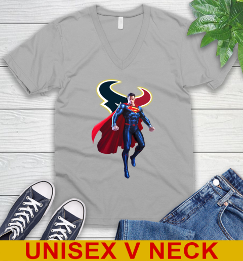 NFL Superman DC Sports Football Houston Texans V-Neck T-Shirt 4