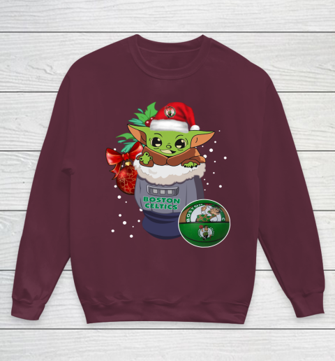 Boston Celtics Christmas Baby Yoda Star Wars Funny Happy NBA Youth Sweatshirt 5