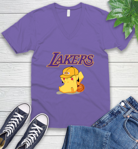 NBA Pikachu Basketball Sports Los Angeles Lakers V-Neck T-Shirt 9