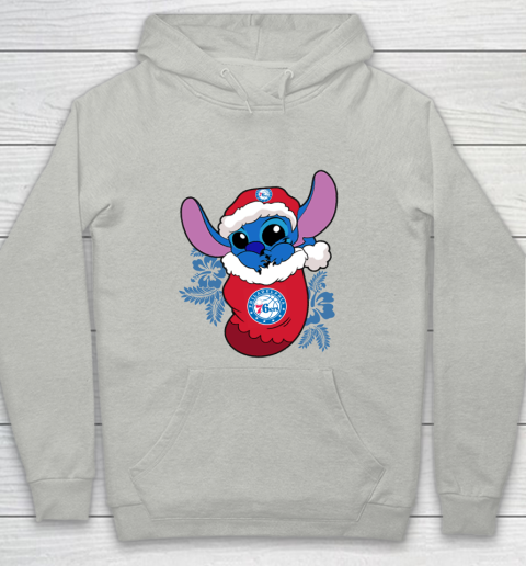 Philadelphia 76ers Christmas Stitch In The Sock Funny Disney NBA Youth Hoodie 2
