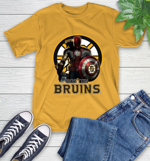 NHL Captain America Thor Spider Man Hawkeye Avengers Endgame Hockey Boston Bruins T-Shirt 3