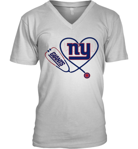 Nurse New York Giants Stethoscope Heartbeat V-Neck T-Shirt