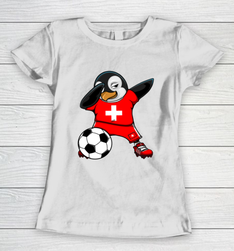 Dabbing Penguin Switzerland Soccer Fan Jersey Football Lovers Women's T-Shirt