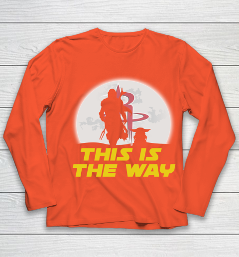 Houston Rockets NBA Basketball Star Wars Yoda And Mandalorian This Is The Way Youth Long Sleeve 3