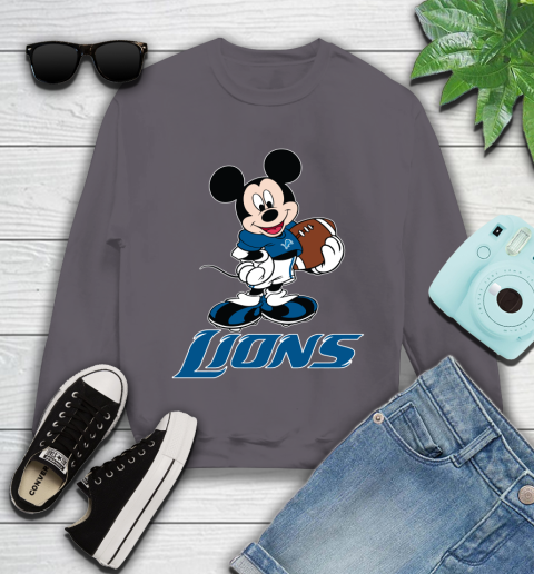 NFL Football Detroit Lions Cheerful Mickey Mouse Shirt Youth Sweatshirt 5