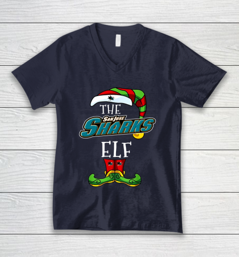San Jose Sharks Christmas ELF Funny NHL V-Neck T-Shirt 2