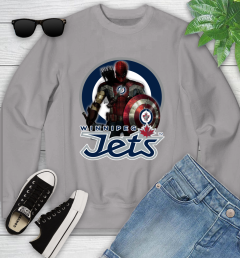 NHL Captain America Thor Spider Man Hawkeye Avengers Endgame Hockey Winnipeg Jets Youth Sweatshirt 4