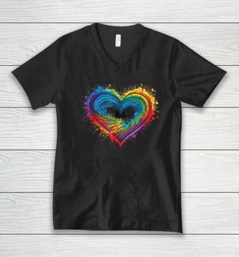 Tie Dye Heart Valentines Day V-Neck T-Shirt