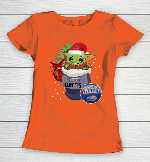 LA Clippers Christmas Baby Yoda Star Wars Funny Happy NBA Women's T-Shirt 5