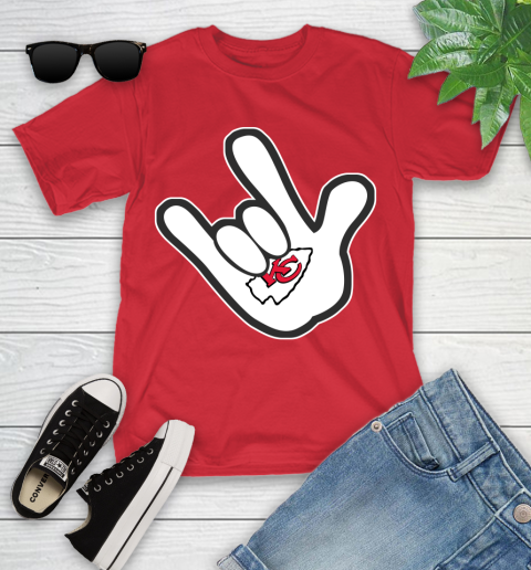 Kansas City Chiefs NFL Football Mickey Rock Hand Disney Youth T-Shirt 10