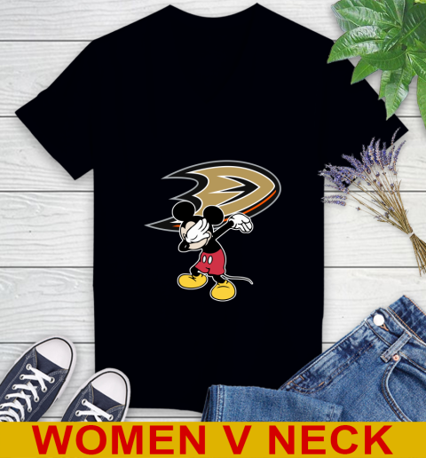 Anaheim Ducks NHL Hockey Dabbing Mickey Disney Sports Women's V-Neck T-Shirt 2
