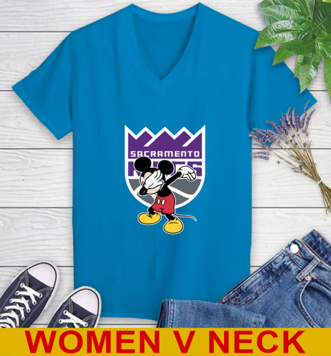 Sacramento Kings NBA Basketball Dabbing Mickey Disney Sports Women's V-Neck T-Shirt 8