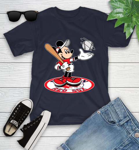 MLB Baseball Boston Red Sox Cheerful Mickey Disney Shirt Youth T-Shirt 3