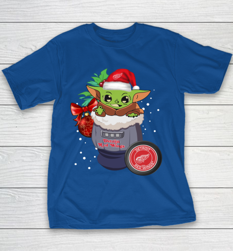 Detroit Red Wings Christmas Baby Yoda Star Wars Funny Happy NHL Youth T-Shirt 8