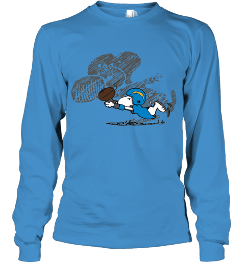 cjcs los angeles chargers snoopy plays the football game youth long sleeve 50 front sapphire
