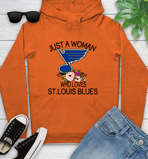 NHL Just A Woman Who Loves St.Louis Blues Hockey Sports Youth Hoodie 3