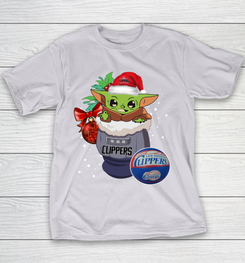 LA Clippers Christmas Baby Yoda Star Wars Funny Happy NBA Youth T-Shirt 5