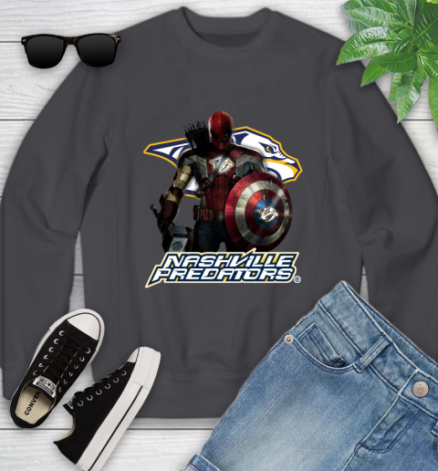NHL Captain America Thor Spider Man Hawkeye Avengers Endgame Hockey Nashville Predators Youth Sweatshirt 6