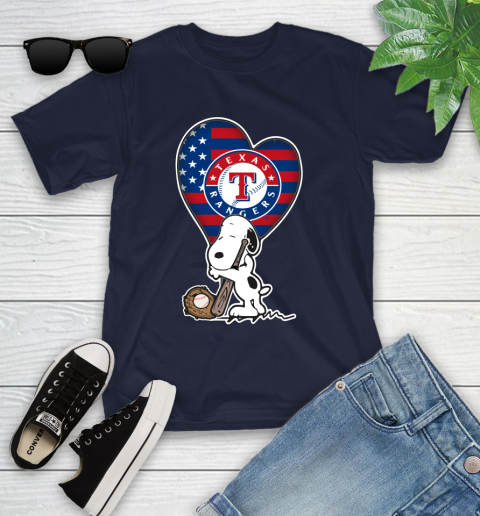 Texas Rangers MLB Baseball The Peanuts Movie Adorable Snoopy Youth T-Shirt 3