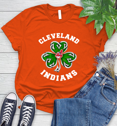 MLB Cleveland Indians Three Leaf Clover St Patrick's Day Baseball Sports Women's T-Shirt 3