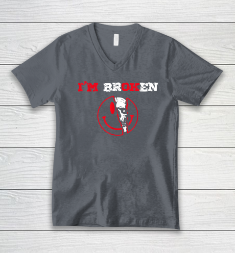 Confused Smile I'm Broken Invisible Illness I'm OK Broken V-Neck T-Shirt 3