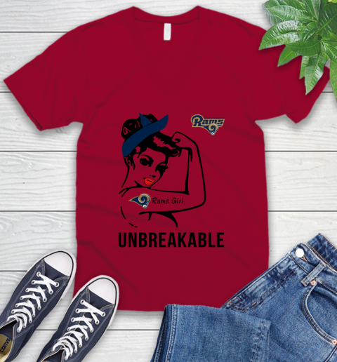 NFL Los Angeles Rams Girl Unbreakable Football Sports V-Neck T-Shirt 5