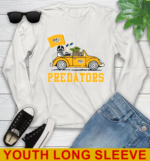 NHL Hockey Nashville Predators Darth Vader Baby Yoda Driving Star Wars Shirt Youth Long Sleeve 12