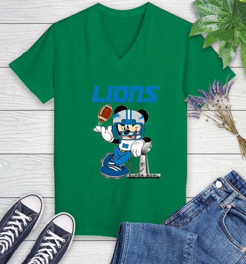 NFL Detroit Lions Mickey Mouse Disney Super Bowl Football T Shirt Women's V-Neck T-Shirt 5