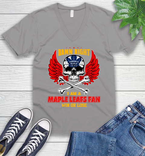 NHL Damn Right I Am A Toronto Maple Leafs Win Or Lose Skull Hockey Sports V-Neck T-Shirt 3