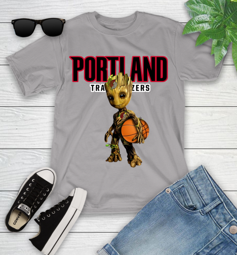 Portland Trail Blazers NBA Basketball Groot Marvel Guardians Of The Galaxy Youth T-Shirt 4