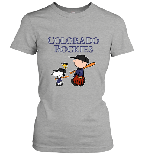 Colorado Rockies Let's Play Baseball Together Snoopy MLB Women's T-Shirt