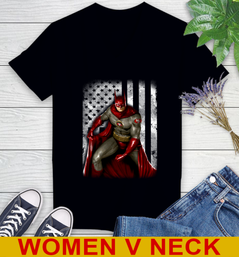 San Francisco 49ers NFL Football Batman DC American Flag Shirt Women's V-Neck T-Shirt