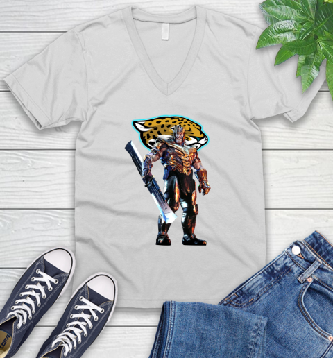 NFL Thanos Gauntlet Avengers Endgame Football Jacksonville Jaguars V-Neck T-Shirt