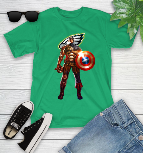 NFL Captain America Marvel Avengers Endgame Football Sports Philadelphia Eagles Youth T-Shirt 6