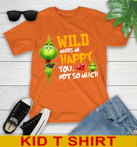 NHL Minnesota Wild Makes Me Happy You Not So Much Grinch Hockey Sports Youth T-Shirt 8