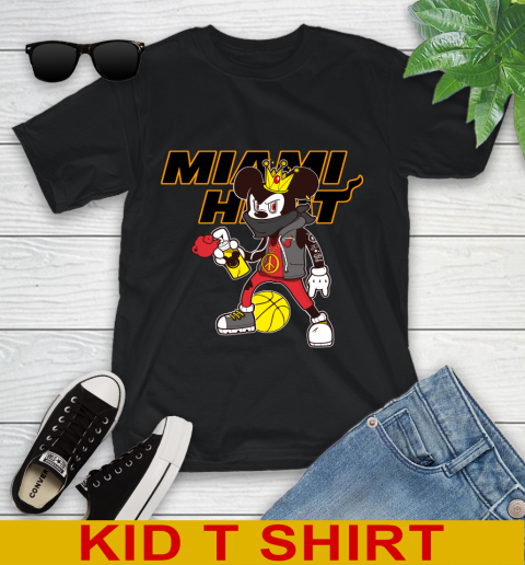 Miami Heat NBA Basketball Mickey Peace Sign Sports Youth T-Shirt 2