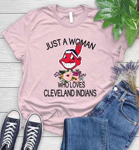 MLB Just A Woman Who Loves Cleveland Indians Baseball Sports Women's T-Shirt 8