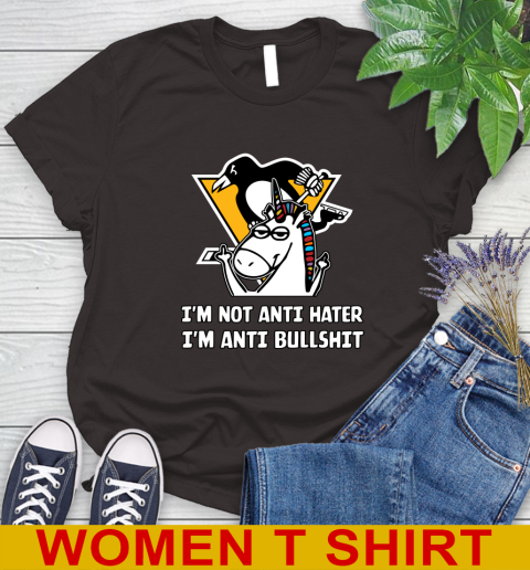 Pittsburgh Penguins NHL Hockey Unicorn I'm Not Anti Hater I'm Anti Bullshit Women's T-Shirt 8
