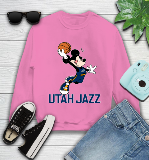 NBA Basketball Utah Jazz Cheerful Mickey Mouse Shirt Youth Sweatshirt 6