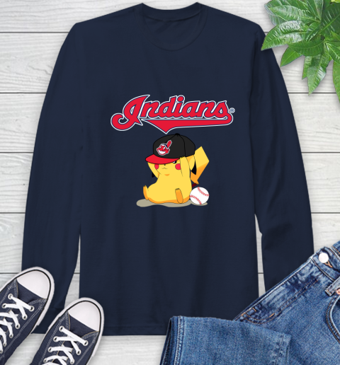 MLB Pikachu Baseball Sports Cleveland Indians Long Sleeve T-Shirt 4