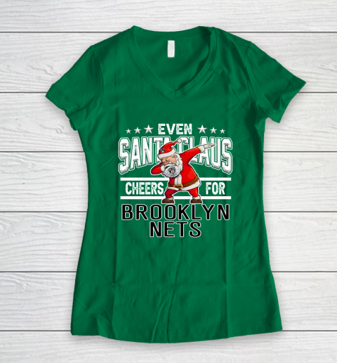 Brooklyn Nets Even Santa Claus Cheers For Christmas NBA Women's V-Neck T-Shirt 3