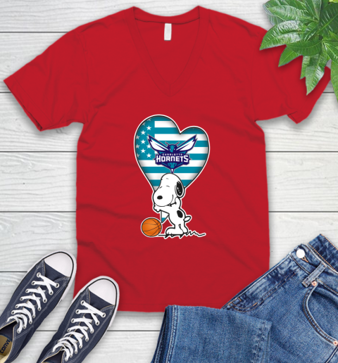 Charlotte Hornets NBA Basketball The Peanuts Movie Adorable Snoopy V-Neck T-Shirt 7