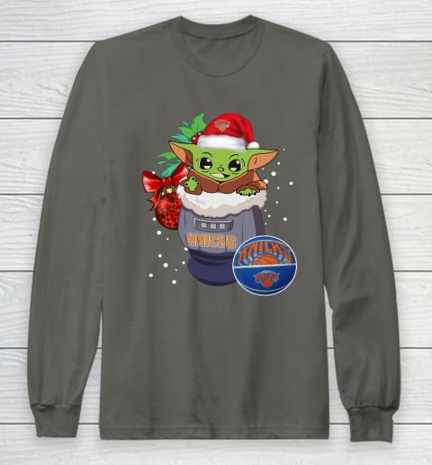 New York Knicks Christmas Baby Yoda Star Wars Funny Happy NBA Long Sleeve T-Shirt 8
