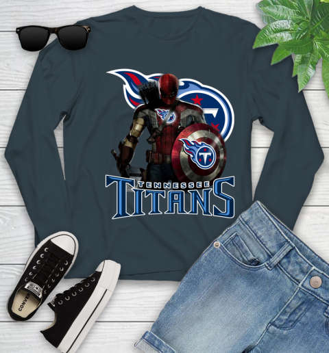 NFL Captain America Thor Spider Man Hawkeye Avengers Endgame Football Tennessee Titans Youth Long Sleeve 8