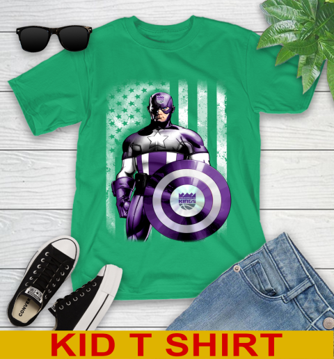 Sacramento Kings NBA Basketball Captain America Marvel Avengers American Flag Shirt Youth T-Shirt 7