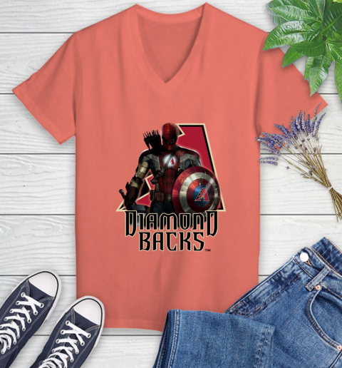 MLB Captain America Thor Spider Man Hawkeye Avengers Endgame Baseball Arizona Diamondbacks Women's V-Neck T-Shirt 6