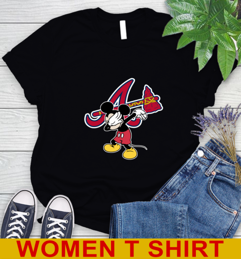 Atlanta Braves MLB Baseball Dabbing Mickey Disney Sports Women's T-Shirt 2
