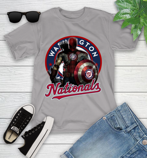 MLB Captain America Thor Spider Man Hawkeye Avengers Endgame Baseball Washington Nationals Youth T-Shirt 4